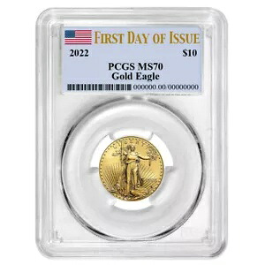 2022 $10 アメリカン ゴールド イーグル 1/4 オンス PCGS MS70 FDOI フラグ ラベル｜WORLD RESOURCE【KING店】