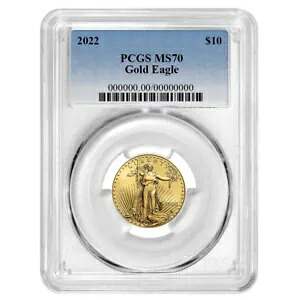 2022 $10 アメリカン ゴールド イーグル 1/4 オンス PCGS MS70 ブルー ラベル