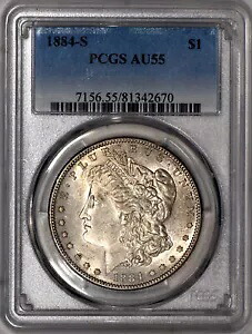 1884-S モーガン シルバー ダラー $1 PCGS AU55 - 胸の羽根がいっぱい！