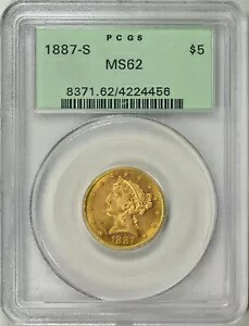 1887-S リバティ ヘッド ハーフ イーグル $5 ゴールド PCGS MS62 OGH