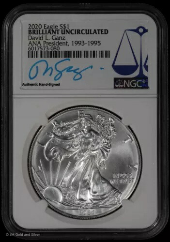 2020 アメリカン シルバー イーグル NGC BU |デビッド・ガンツ ANA社長の署名画像