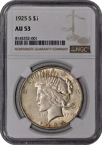 1925-S Peace Silver Dollar $1 NGC AU53 - オリジナル!