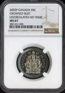 2003P カナダ 50 セント クラウン バスト 50C NGC MS67 - 品質