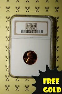 1962 リンカーン記念セント NGC PF 69 レッド、無料ゴールドバック付き*