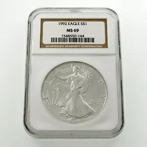 1992 $1 シルバー アメリカン イーグル NGC により MS-69 としてグレーディング