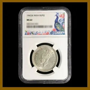 英領インド 1 ルピー、1942 (B) ボンベイ NGC MS 62 キング ジョージ 6 世 4437582-004