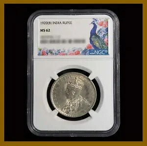 英領インド 1 ルピー、1920 (B) ボンベイ NGC MS 62 キング ジョージ 5 世 4465944-114