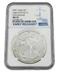 2021 $1 シルバー イーグルが NGC によって MS70 早期リリースとしてグレーディング T-2 イーグル ランディング