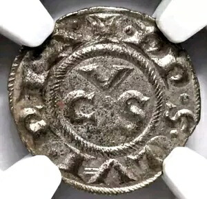 シチリア イタリア アンコーナ共和国 NGC MS 61 BI デナロ AD 1250-1348 CVS モノグラム