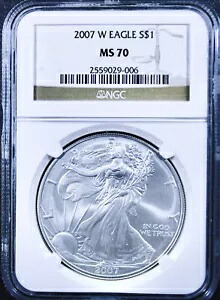 2007-W アメリカン シルバー イーグル - NGC MS-70 - ミント ステート 70