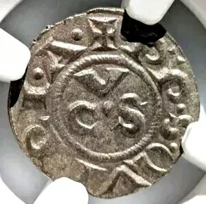 シチリア イタリア アンコーナ共和国 NGC MS 61 BI デナロ AD 1250-1348 CVS モノグラム