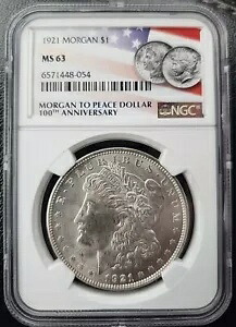 1921-P モーガン シルバー ダラー NGC MS 63 ※100周年特別ラベル