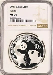 NGC MS70 2021 中国 30g シルバー レギュラー パンダ コイン
