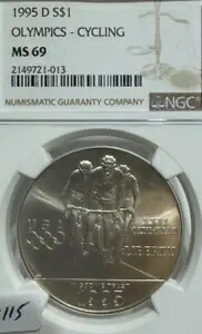 1995 D シルバー オリンピック自転車競技記念 $1 コイン NGC MS 69 013