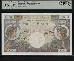 TT PK 96ar 1940 フランス 1000 フラン レア交換品 LCG 67 PPQ POP 1 どれも細かいものではありません!｜WORLD RESOURCE【KING店】