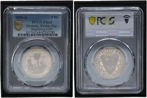 ワイマール共和国 3 マーク 1931 A マクデブルク プルーフ PCGS PR64 103853- 345,015円
