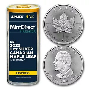 2025 CAN シルバー メープル リーフ (25 コイン MD? プレミア チューブ + PCGS FS)|WORLD RESOURCE【KING店】