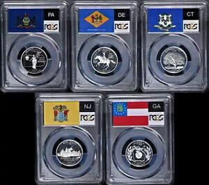 1999-S シルバー ステート クォーター プルーフ セット - PCGS PR70 DCAM - デラウェア PA NJ CT GA|WORLD RESOURCE【KING店】