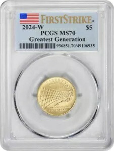 2024-W グレイテスト ジェネレーション記念 $5 ゴールド MS70 ファースト ストライク PCGS