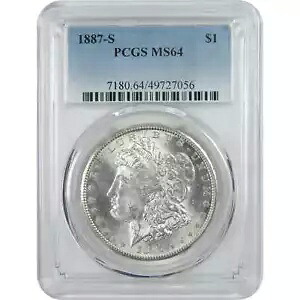 1887 S モルガン ドル MS 64 PCGS シルバー $1 未流通コイン SKU:I16525