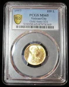 バチカン市国: ピウス 12 世、金 100 リラ、アノ 19 世 (1957) MS65 PCGS、KM-A53。｜WORLD RESOURCE【KING店】