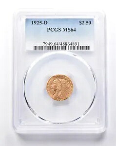 MS64 1925-D $2.50 インディアン ヘッド ゴールド クォーター イーグル PCGS *6024｜WORLD RESOURCE【KING店】 379,665円