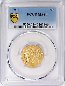 1911 インディアン ヘッド $5 ハーフ イーグル ゴールド PCGS MS61｜WORLD RESOURCE【KING店】