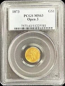 1873 オープン 3 ゴールド USA タイプ III プリンセス ヘッド $1 ドル コイン PCGS ミント ステイ 63｜WORLD RESOURCE【KING店】