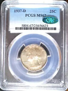 1937 D 25C ワシントン クォーター、PCGS MS 67 素晴らしい宝石 CAC、魅力的なライトトーン｜WORLD RESOURCE【KING店】