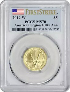 2019-W アメリカ在郷軍人会 100 周年記念 $5 ゴールド MS70 ファースト ストライク PCGS｜WORLD RESOURCE【KING店】