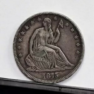 1875-CC リバティ シーテッド ハーフダラー - Ch AU 詳細、クリーニング済み & ダーク (#54341-J)