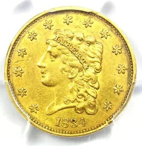 1834 クラシック ゴールド クォーター イーグル $2.50 コイン - 認定 PCGS AU 詳細 - レア!