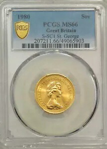 1980 クイーン エリザベス ゴールド ソブリン PCGS MS66 グレート ラスター ジャスト グレーディング PQ #H455A 386,100円