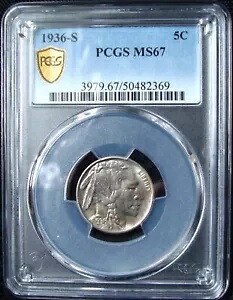 1936-S バッファロー ニッケル - PCGS MS 67 - ゴールド シールド