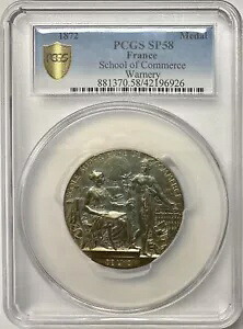 1872 年 フランス シルバー 50mm 商学部メ??ダル PCGS SP-58