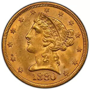 1880年 $5 リバティヘッド ハーフイーグル PCGS MS63