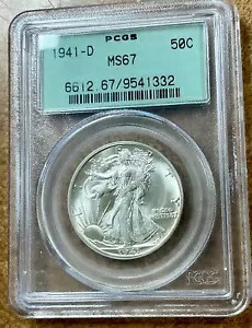 1941-D ウォーキング リバティ 50c シルバー ハーフダラー PCGS MS67 オールド グリーン ラベル ホルダー