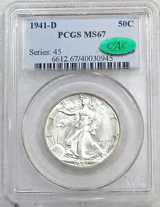 1941-D ウォーキング リバティ ハーフダラー PCGS MS67 CAC フロスティ ホワイト ラスター PQ #H608