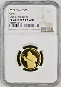 2022 $25 ニウエ 1/4オンス ゴールド プルーフ ギムリ NGC PF 70 ウルトラ カメオ ロード オブ ザ リング