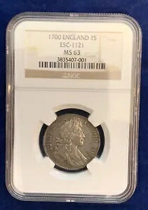 イングランド ウィリアム 3 世 1700 1 シリング 未流通銀貨 PCGS 認定 MS63｜WORLD RESOURCE【KING店】