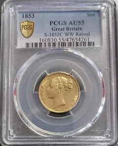1853 イギリス ヤング ビクトリア シールド バック ゴールド フルソブリン コイン PCGS AU55｜WORLD RESOURCE【KING店】