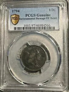 1794 リバティ キャップ フローイング ヘア ハーフ セント 1/2C PCGS VF ディテール、ゴールド シールド付き｜WORLD RESOURCE【KING店】
