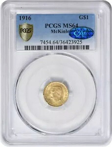 1916 マッキンリー $1 ゴールド MS64 PCGS (CAC)｜WORLD RESOURCE【KING店】
