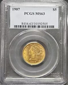 1907 PCGS MS63 $5 リバティ ハーフ イーグル