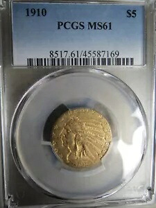 1910 年 $5 ゴールド インディアン - ハーフ イーグル - PCGS MS61 - ベター デイト!｜WORLD RESOURCE【KING店】