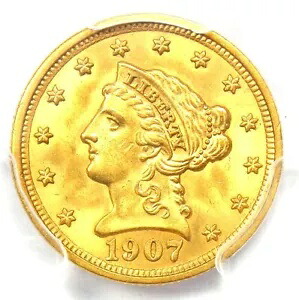 1907 リバティ ゴールド クォーター イーグル $2.50 コイン - 認定 PCGS MS65 - $1,125 相当