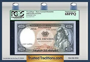 TT PK 112b 1972 モザンビーク 1000 エスクード PCGS 68 素晴らしい宝石 NEW POP ONE｜WORLD RESOURCE【KING店】