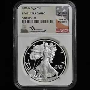 2020-W $1 プルーフ シルバー イーグル ? NGC PF-69 ? ジョン メルカンティ コイン署名入り｜WORLD RESOURCE【KING店】