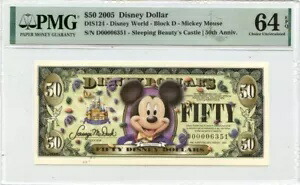 2005 $50 ディズニー ドル ミッキー 眠れる森の美女 DIS124 PMG 64 EPQ