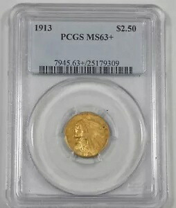 1913 ゴールド インディアン ヘッド $2.50 クォーター イーグル 認定 PCGS MS 63+